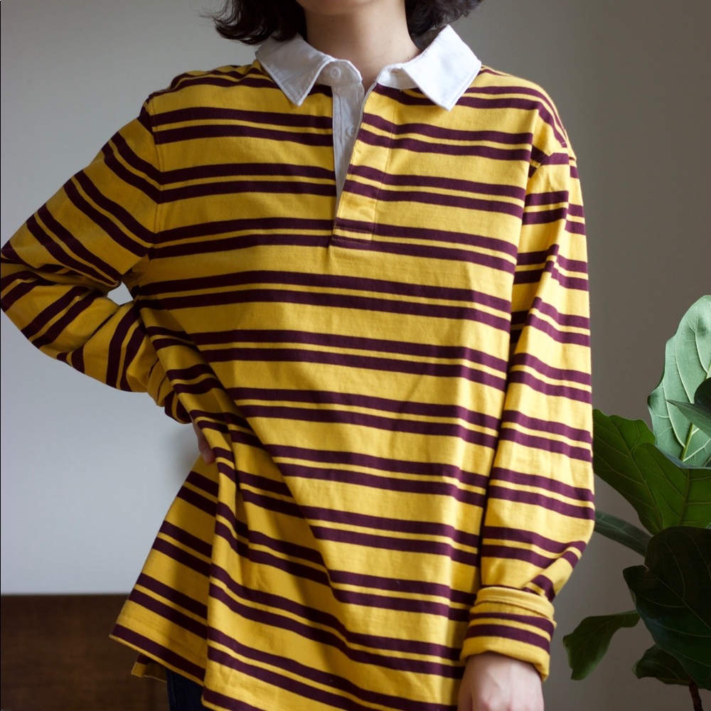 Maroon and yellow stripe rugby shirt